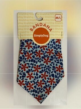 SimplyDog Floral Bandana M/L, Light Blue with Red & Navy Flowers.